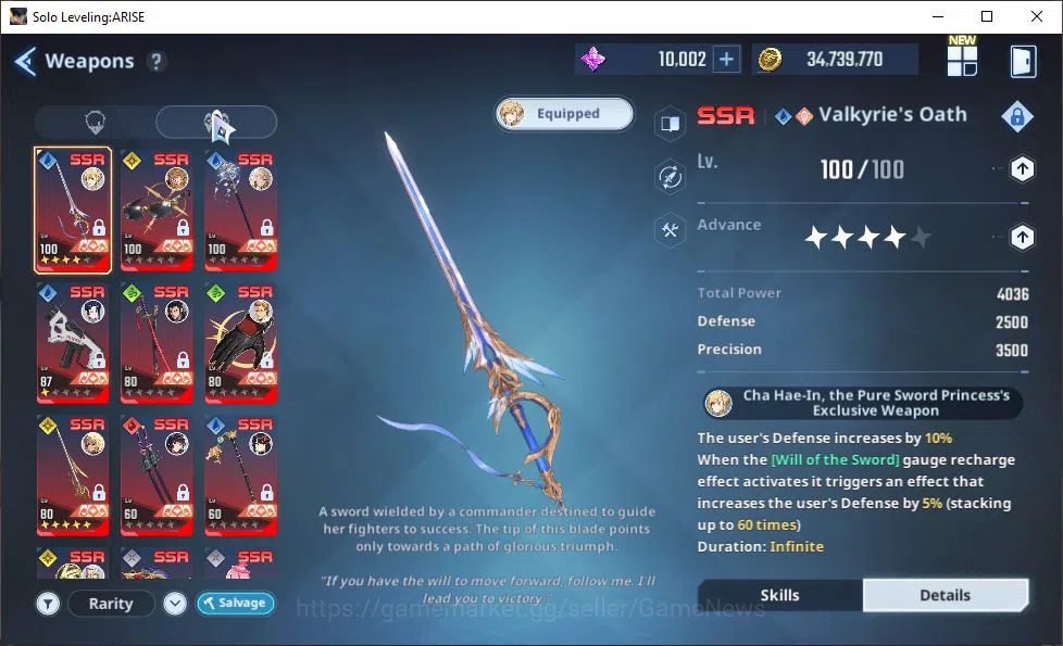 Solo Leveling: ARISE Accounts 585K Power|18SSR| Water Cha Hae-InA7+SignA4, Alici image 8