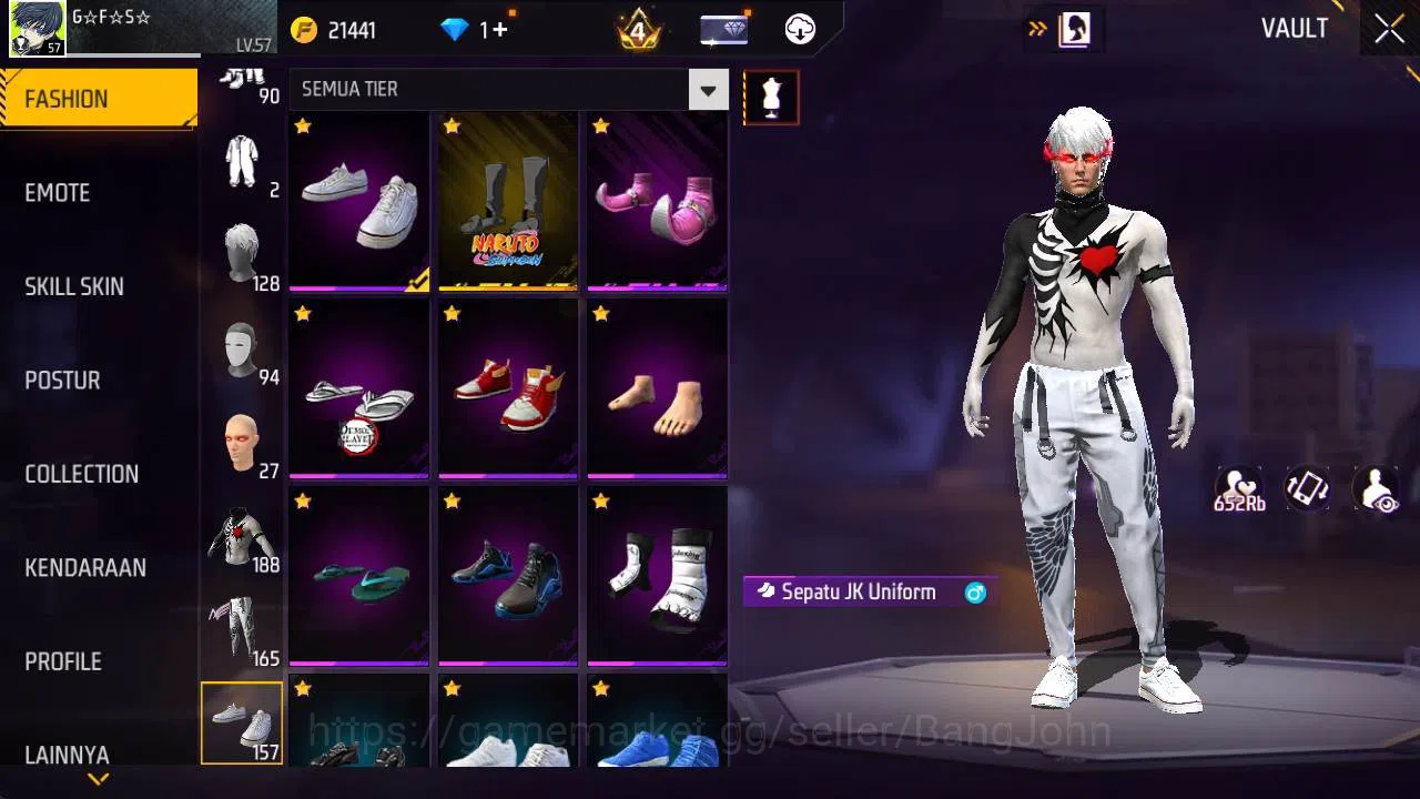 Free Fire Accounts Indonesia, Vault 188, EVO xm8 lv 4, bundle sasuke, image 10