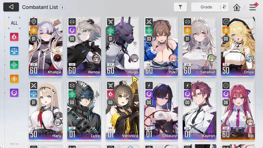 Chaos Zero Nightmare Accounts ASIA Lv55|11SSR[SerenielM1+Sign,YukiM3,HaruM1,Chizuru,KhalipeM1,HugoM1,Etc]+11SR+15 SR 3