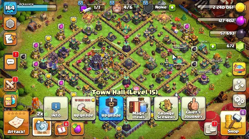 Clash of Clans Accounts High-End Lv 164|TH 15-LV 164|HH 9|LimitedSkin|BK 85,AQ 85,MP 60,GW 60,RC 31,DD 2|BM 30,BC 19|672 1