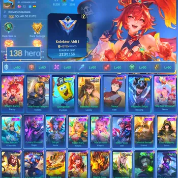 Mobile Legends: Bang Bang Accounts Others HERO 138 SKIN 213 | EMBLEM ALL MAX | PACE FANNY| VALE GARA| COLECTOR NATALIA| EPIC