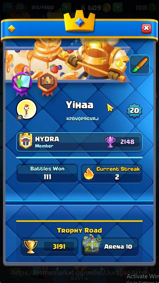 Clash Royale Accounts Midgame Lvl 20|Trophy 3191|KTL 8|Limited Skin|Card 57| 2 EVO 12 Epic 21 Rare 24 Common |Take 2