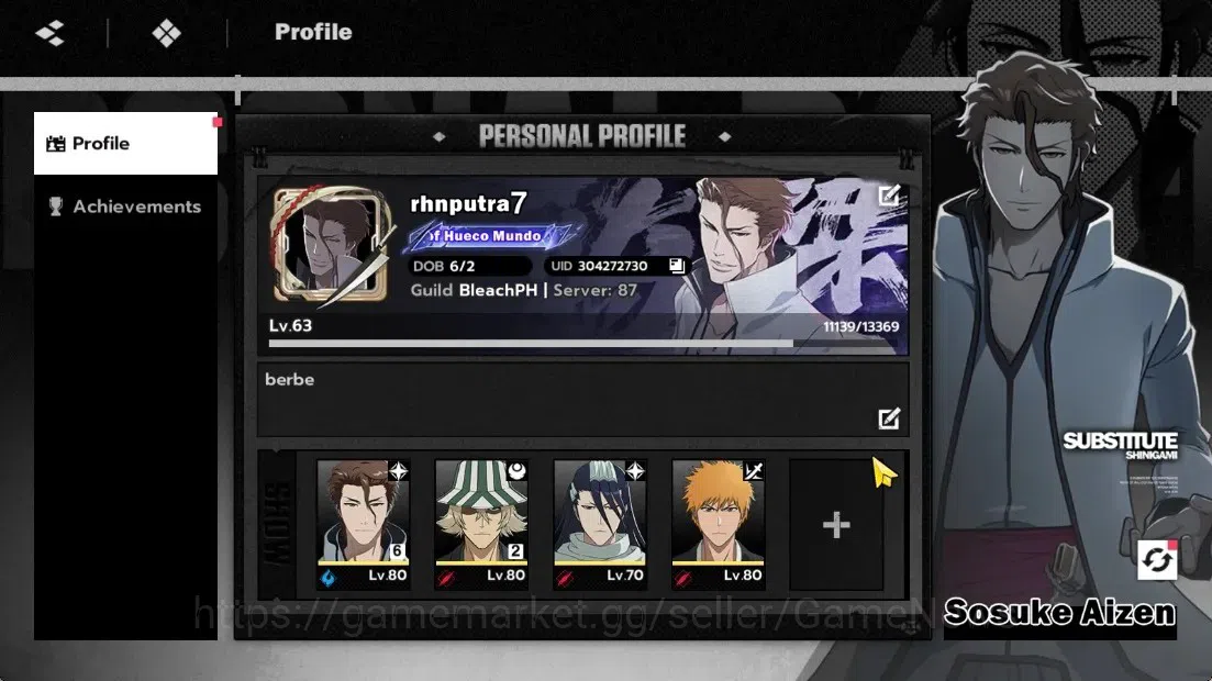 BLEACH: Soul Resonance Accounts NuverseSEA|LV63|9767 Spiritual Jade|6 SSR (AizenB6 image 1