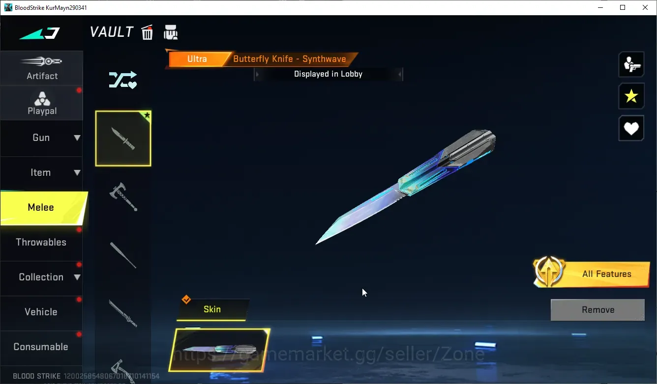Blood Strike Accounts High-End ASIA|1 ULTRA Melee: Butterfly Knife-Synthwave|1 ULTRA Gun|1 Collab AOT|3 LEGENDARY 1