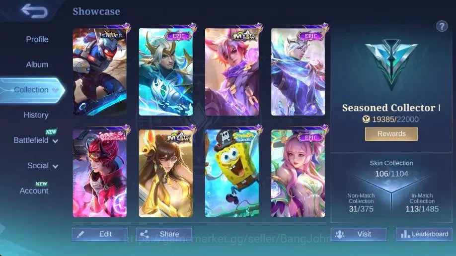 Mobile Legends: Bang Bang Accounts Global|Hero 81|Skin 106|Seasoned|SpongeBob|Valenti image 2