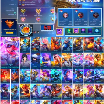 Mobile Legends: Bang Bang Accounts #4759 511 Skins | Freya Galactic Vanquisher (LEGEND) | Gord Conqueror (LEGEND) | Badang