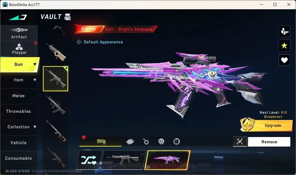 Blood Strike Accounts Others ASIA | 1 ETERNAL: Galil-Blight's Embrace | 10 Eternal Upgrade Point|1 Playpal | 1 Epic 2
