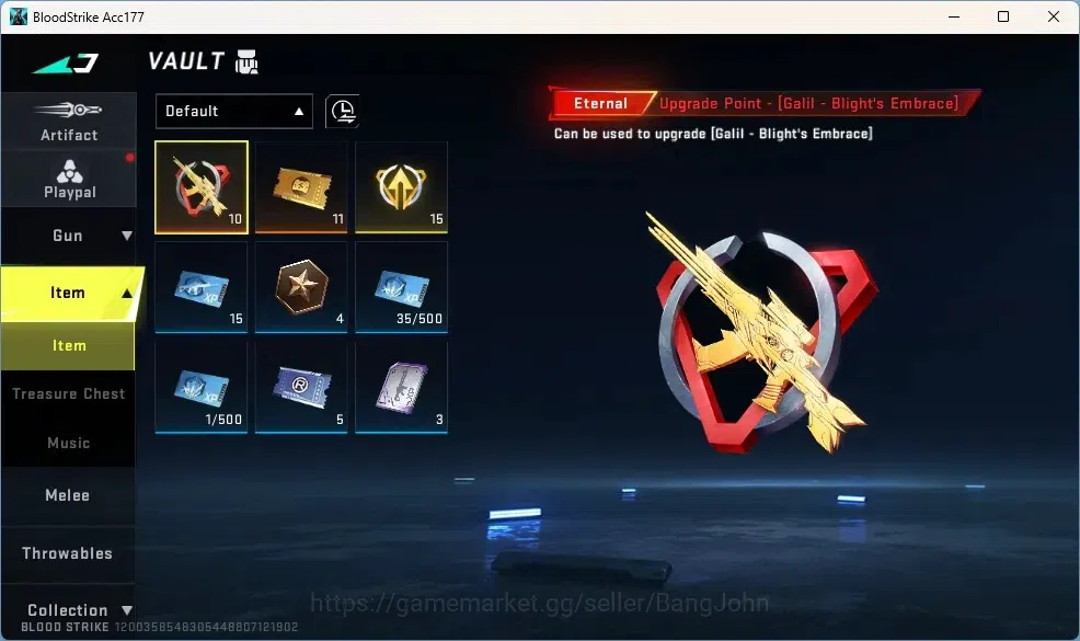 Blood Strike Accounts Others ASIA | 1 ETERNAL: Galil-Blight's Embrace | 10 Eternal Upgrade Point|1 Playpal | 1 Epic 3