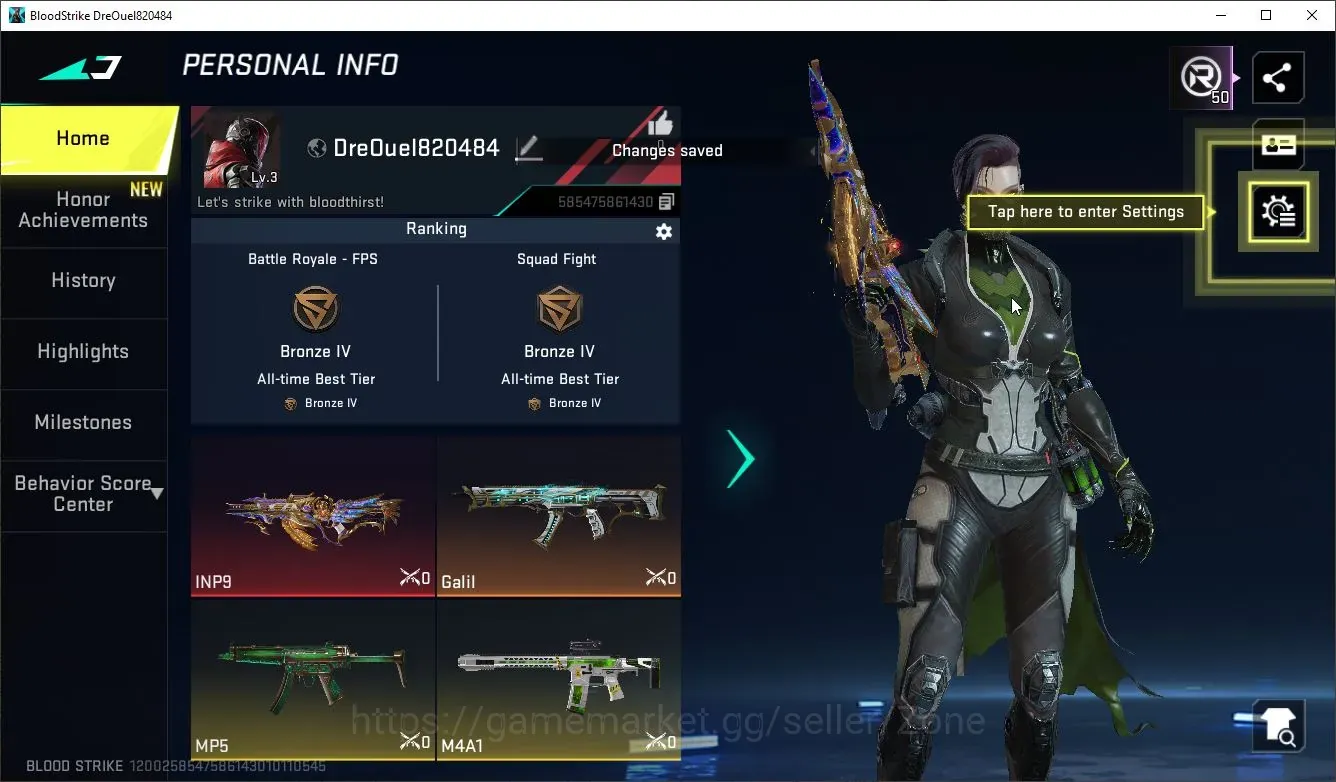 Blood Strike Accounts Others ASIA|1 ETERNAL: INP-9 Golden Elegy Lv1|1 ULTRA Gun|4 LEGENDARY Guns|1 LEGENDARY 1