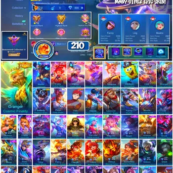 Mobile Legends: Bang Bang Accounts 🔥 #4027 🔥 210 Skins 💎 Prime Granger Cosmic Finality 👑 Renowned Collector IV ⚔️