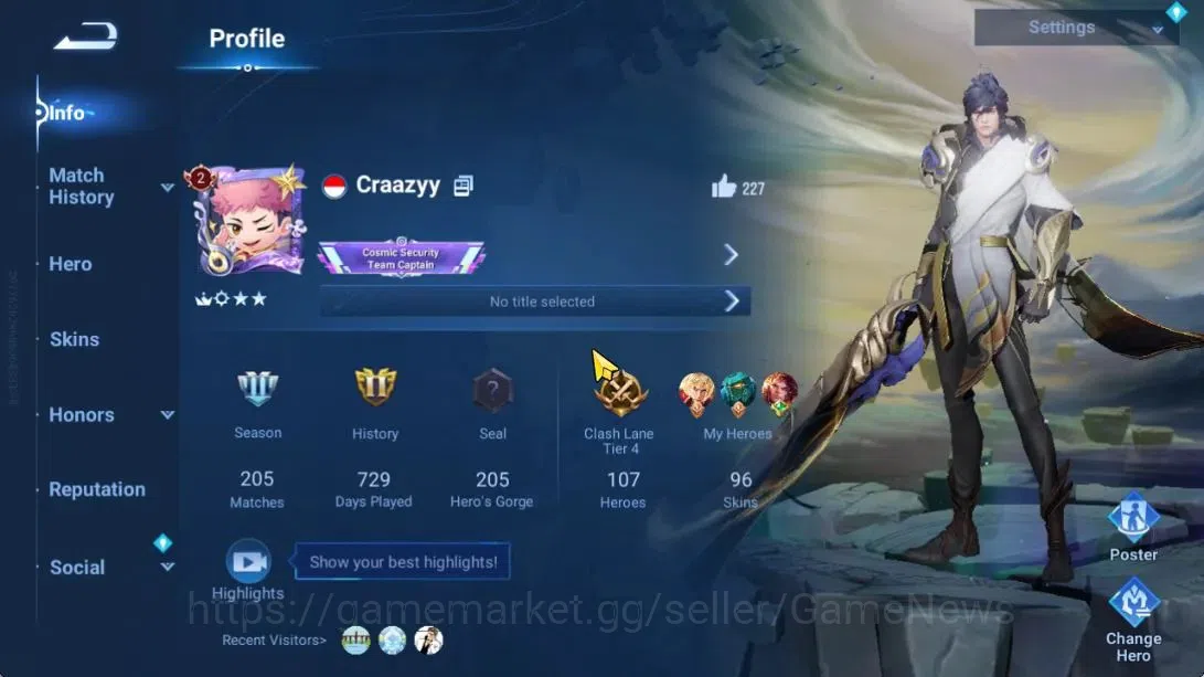 Honor of Kings Accounts Hero107 Skin96|Legend(Li Xin),Epic(LuBu),Lny24(DaQ image 2