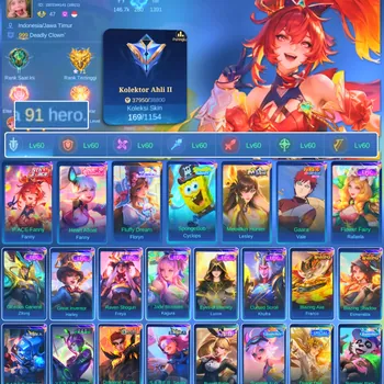 Mobile Legends: Bang Bang Accounts Others HERO 91 SKIN 169 | EMBLEM ALL MAX| PACE FANNY| FLUFFY DREAM FLORYN| SPONGEBOB