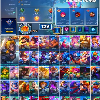Mobile Legends: Bang Bang Accounts #4553 129 Skins | Karina Leona (KOF) | Natalia Warrioress Paragon (COLLECTOR) | Carmilla