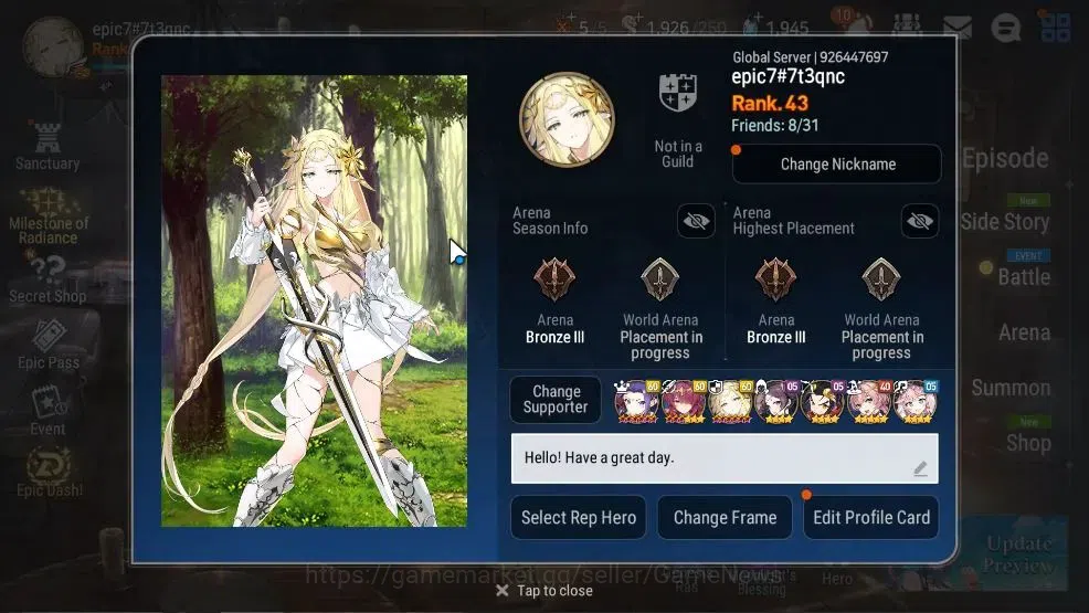 Epic Seven Accounts GLOBAL UnVerif|3 ML(Monarch Sword Iseria,LH Cermia image 2