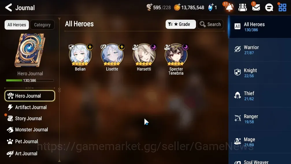 Epic Seven Accounts Limited Hero GLOBAL UnVerif|New Era|4 ML(Lisette,Harsetti,Belian,S Tenebria)+Estelle,TA 1