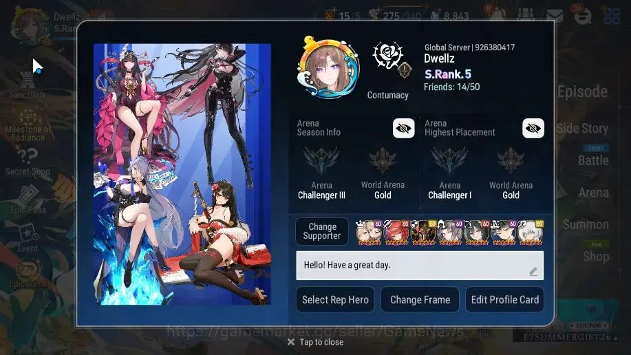 Epic Seven Accounts High-End GLOBAL Verif|20 ML(Notos,LOT Scales,SN Yulha,Harseti,RnL)+Estele,Setsuka,Rinak,Etc|AUTO ALL 4