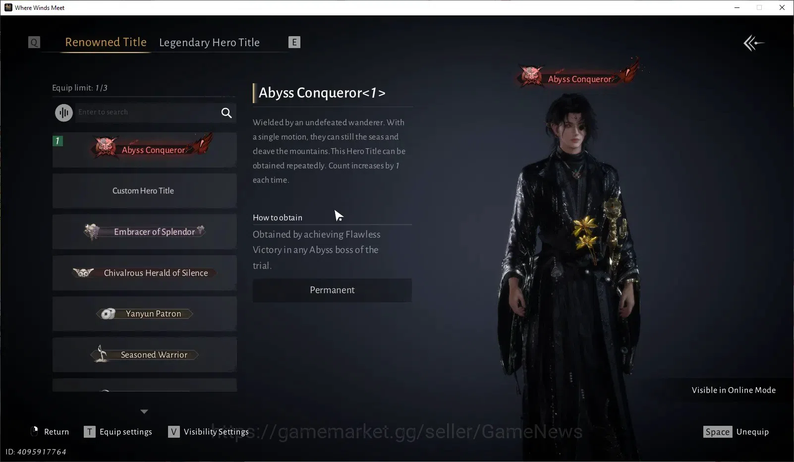 Where Winds Meet Accounts GLOBAL|Lv 95|GS 28K|Abyys Conqueror|Return Of Spri image 2