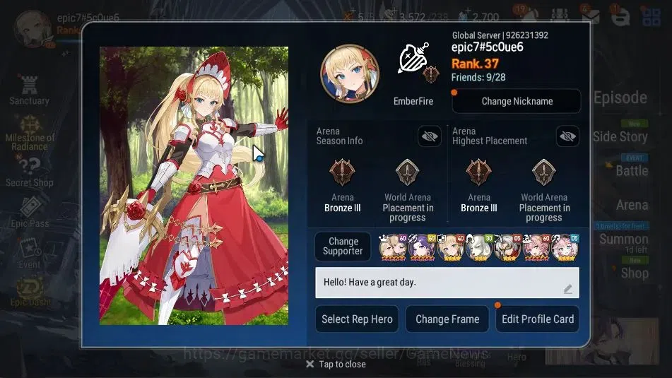 Epic Seven Accounts High-End GLOBAL UnVerif|New Era|4 ML(Rhiana&Luciel,DK Sharun,SBSezan,Etc)+Ivana,TA Coli,etc|Poh+Bless 2