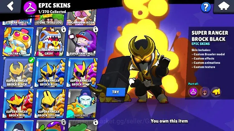 Brawl Stars Accounts 1012 Trophy|17 Brawlers 3 Max Lvl [Bo,Edgar,Shelly]|1 Epic Skins [Super Ranger Brock Black]|CN ON|Take 7