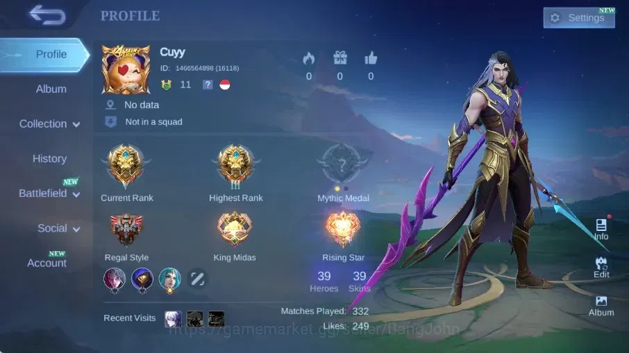 Mobile Legends: Bang Bang Accounts Others Global|Skin 39|Junior|Spesial Bruno+Natali+Lylia,Summer Nana,Elite 1
