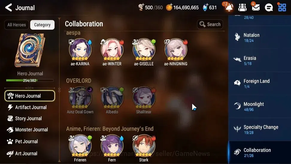 Epic Seven Accounts Collaboration Hero EU Verif|19ML(RueleLight,BW ISeria,etc)+FULL COLLAB Frieren,FULL Aespa,FULL 7