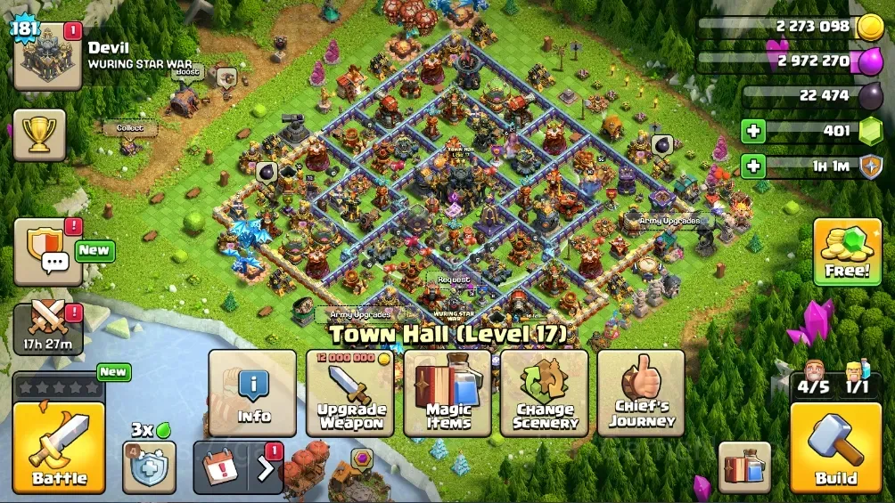 Clash of Clans Accounts High-End LV 181|TH 17-BH 10|HH 10|Limited Skin|BK 56,AQ 78,GW 27,MP 44,RC 31,DD 4|BM 35,BC 27|Free 1