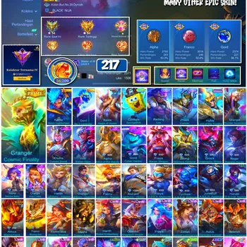 Mobile Legends: Bang Bang Accounts 🔥 #4160 🔥 💎 217 Skins 👑 Prime Granger Cosmic Finality ⚔️ Renowned Collector IV