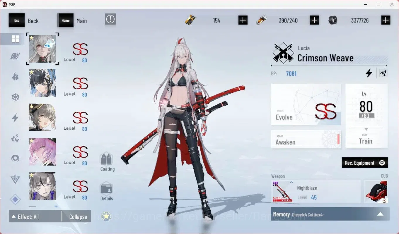 Punishing: Gray Raven Accounts End-Game ASIA|L92 |(SS Lucia CW,SS Selena P,SSNanami S,SS Ishmael P,Lilith D,SS Alisa 3