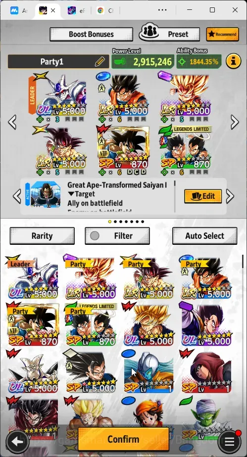 Dragon Ball Legends Accounts High-End Android |Lv.155|14.7M Total Power|22.1K CC|3 LR|4 UL|UL Cooler,SS Goku,Etc|LR 1