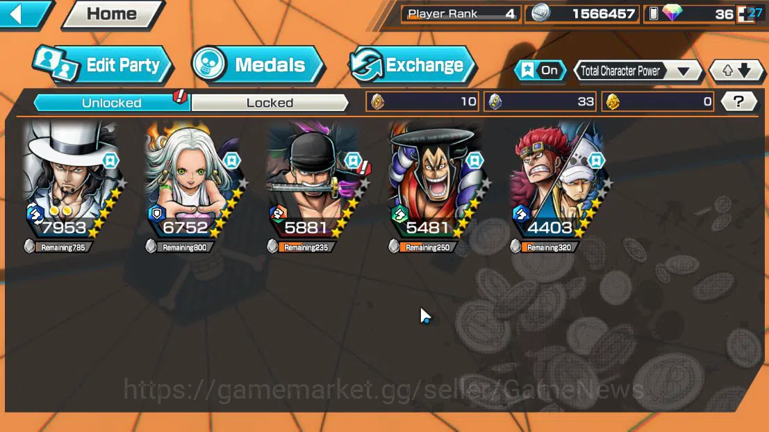 One Piece Bounty Rush Accounts Global|5 EX|Awaken Lucci,S-Snake,Onigashima Zoro,D image 3