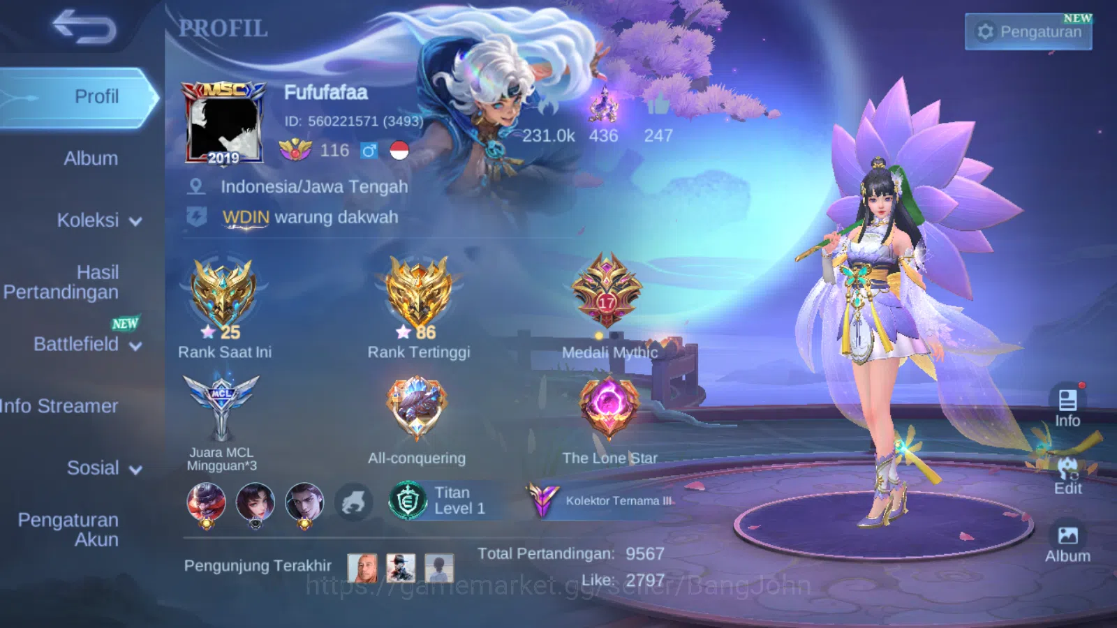 Hero 131 | skin 283 | kof karina | star annual kagura | cc natalia epic nana | 9th pace fanny | epic zilong | epic freya |ML325B Mobile Legends: Bang Bang Others Hero 131 | skin 283 | kof karina | star annual kag image 1