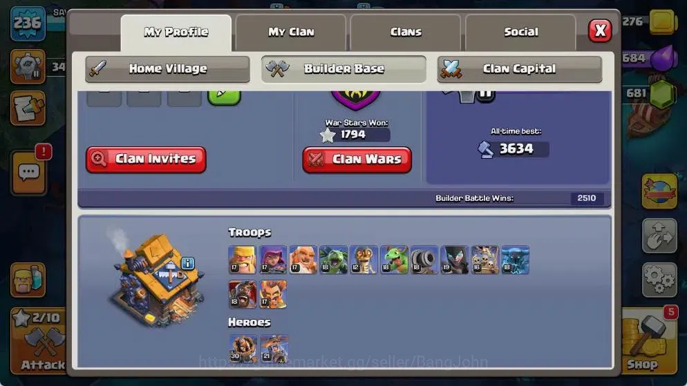 Clash of Clans Accounts Global |TH 16-BH 10|LVL 236|AQ 68 ,MP 63 ,GW 66 ,R image 18