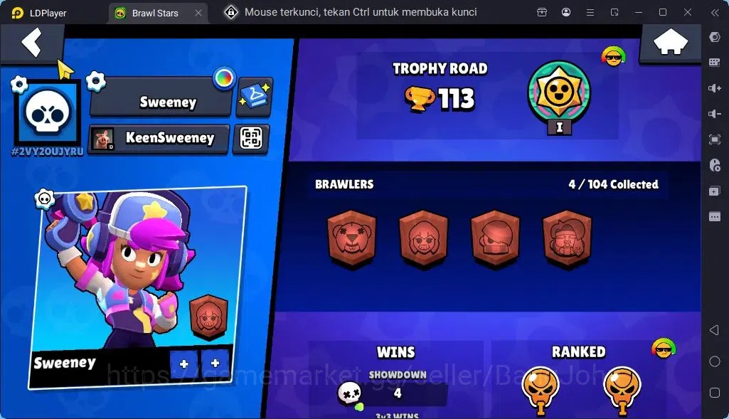 Brawl Stars Accounts Global |Trophy 113|4 Brawler|Skins 2 Mythic,1Epic| Bling11672 |Protect Off|Check SS BRS298B 2