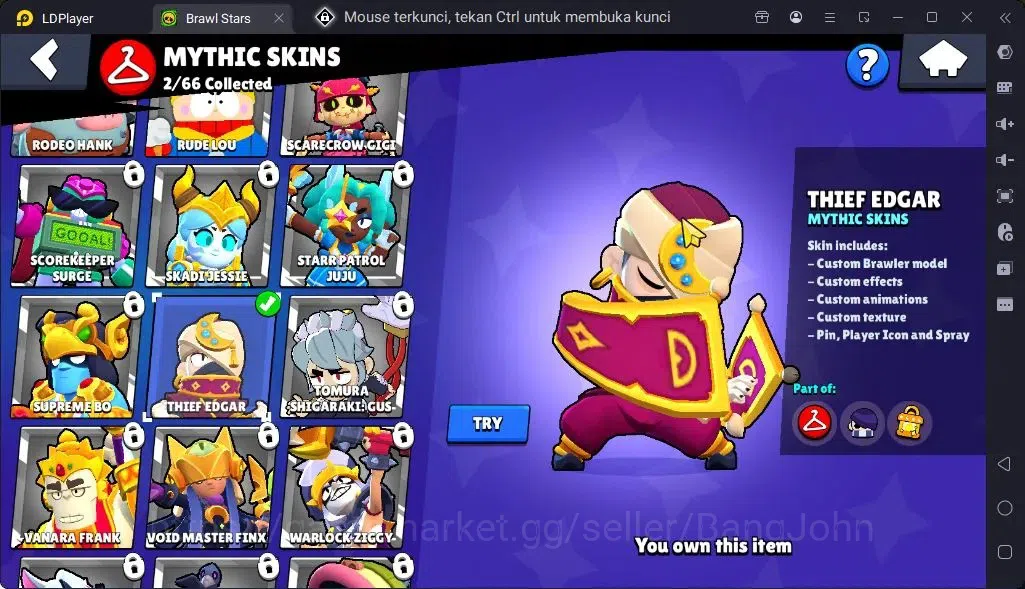 Brawl Stars Accounts Global |Trophy 113|4 Brawler|Skins 2 Mythic,1Epic| Bling11672 |Protect Off|Check SS BRS298B 9