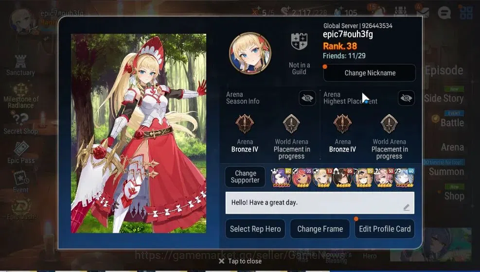 Epic Seven Accounts High-End GLOBAL UnVerif|5 ML(Straze,Belian,FLidica,DJ Basar,BW Iseria)+Aby 2
