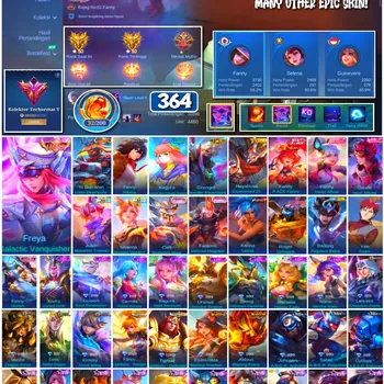 Mobile Legends: Bang Bang Accounts #4250 364 Skins | Freya Galactic Vanquisher (Legend) | Fanny Mikasa (Attack on Titan