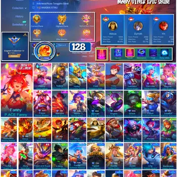 Mobile Legends: Bang Bang Accounts #3941 | 128 Skins | Collector Natalia | Gara | Many Epic | Safe Account