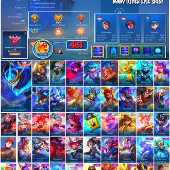 Mobile Legends: Bang Bang Accounts 🔥 #4233 🔥 💎 461 Skins 👑 Legend Gusion Cosmic Gleam ⚔️ Exalted Collector III