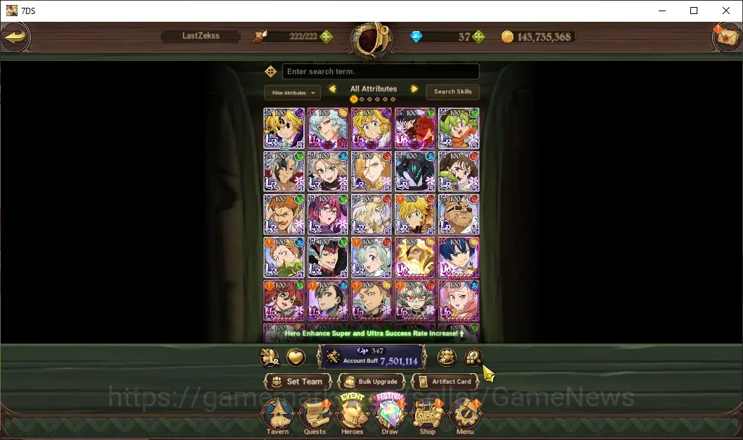 The Seven Deadly Sins: Grand Cross Accounts Endgame Global|7.5M CC|15 LR, 15 1