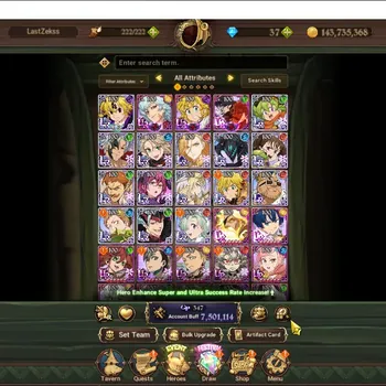 The Seven Deadly Sins: Grand Cross Accounts Endgame Global|7.5M CC|15 LR, 15