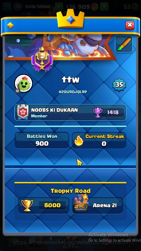 Clash Royale Accounts Starter Lvl 35|Trophy 8000|KTL 12|Limited Skin|Card 121| 1 Hero 6 EVO 8 Champ 21 Legendary 33 Epic,30 5