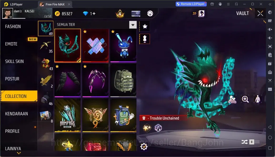 Free Fire Accounts Indonesia | 2 EVO (MP5 Lv5, Woodpecker Lv4)| 2 M188:Terrano Burst, Mamba Gnaw| Electrify Bunny Backpack 15