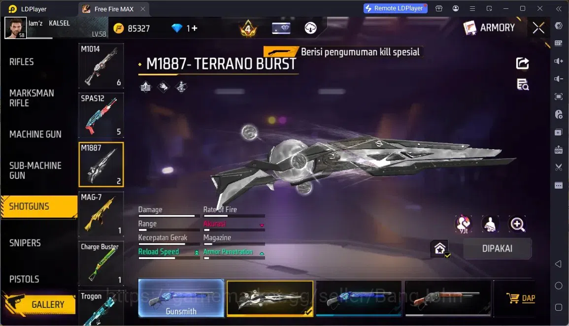 Free Fire Accounts Indonesia | 2 EVO (MP5 Lv5, Woodpecker Lv4)| 2 M188:Terrano Burst, Mamba Gnaw| Electrify Bunny Backpack 3