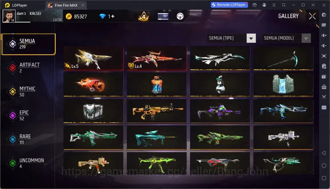 Free Fire Accounts Indonesia | 2 EVO (MP5 Lv5, Woodpecker Lv4)| 2 M188:Terrano Burst, Mamba Gnaw| Electrify Bunny Backpack 4