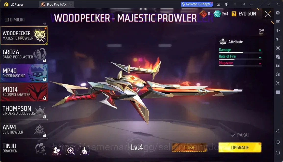 Free Fire Accounts Indonesia | 2 EVO (MP5 Lv5, Woodpecker Lv4)| 2 M188:Terrano Burst, Mamba Gnaw| Electrify Bunny Backpack 6
