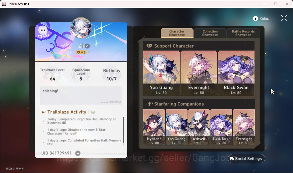 Honkai Star Rail Accounts ASIA | TL 64 | 8 Limit | Ashveil | Hysilens | Blac image 1