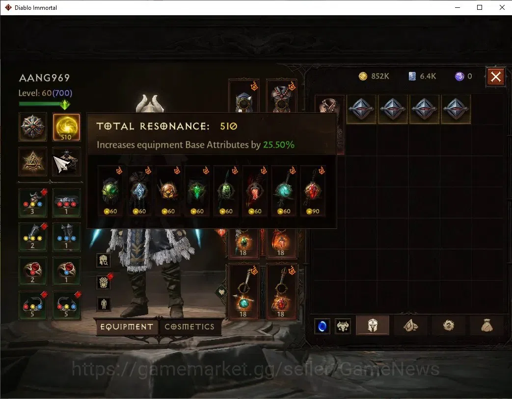 Diablo Immortal Accounts SEA-Izual|CS ON|Lv60(700)|Monk|CR 41k|Reso 510|Par image 4