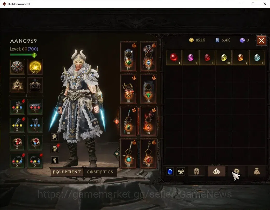 Diablo Immortal Accounts SEA-Izual|CS ON|Lv60(700)|Monk|CR 41k|Reso 510|Par image 6