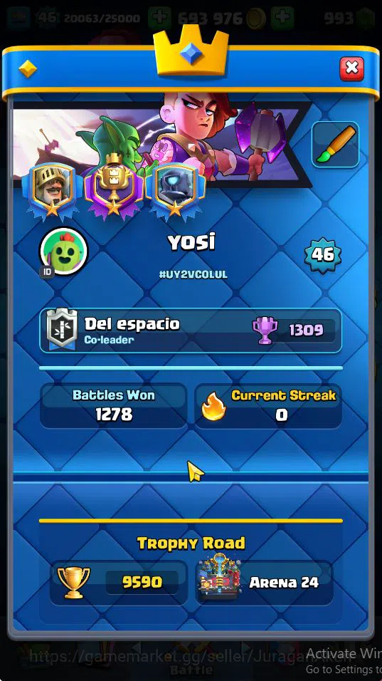 Clash Royale Accounts Midgame Lvl 46|Trophy 9590|KTL 14|Limited Skin|Card 118| 1 Hero 9 EVO 5 Champ 21 Legendary 33 Epic,30 2
