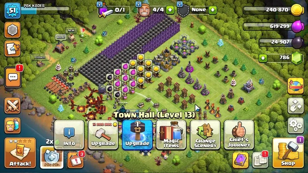 Clash of Clans Accounts High-End LV 51|TH 13-BH 6|HH 6|BK 32,AQ 32,GW 6,MP 14|BM 4|CN ON+786 Gems|Protect OFF|Take 1